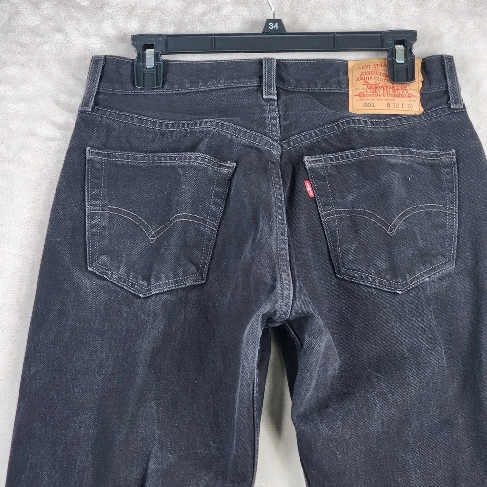 Vintage Levis 501 Jeans Mens 32x30 Charcoal Black Straight Pants Button Fly